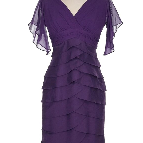 Adrianna Papell Purple Shutter Pleat V-Neck Cocktail Dress - Size12P - Picture 1 of 4